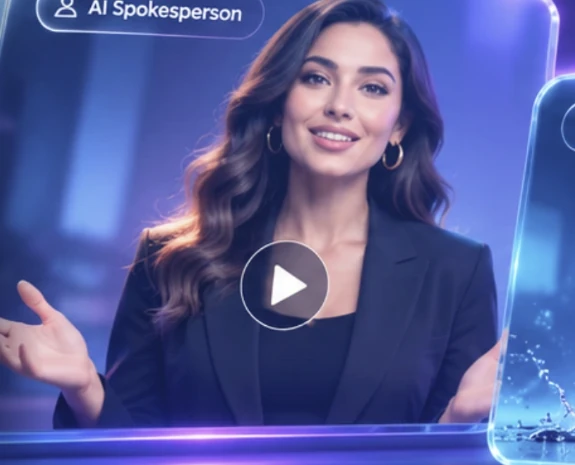 Illustrative AI spokesperson advertising concept